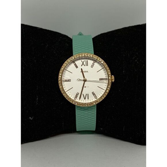 Fossil ES4403 Women's Green Silicone Analog Silver Dial Quartz Wrist Watch LW14 - Picture 1 of 11